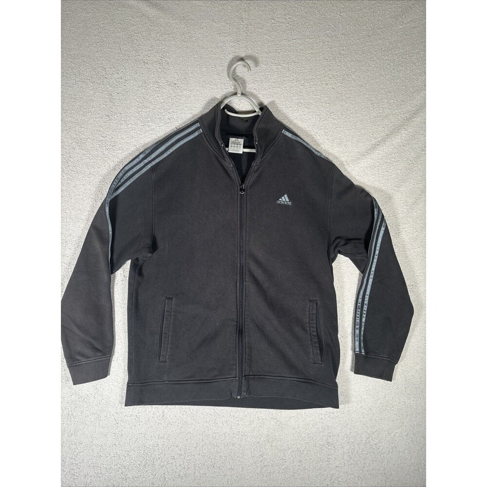 Adidas‎ Full Zip Sweater Men's Size XL Black Logo Athlesiure 3 Stripe Black Grey